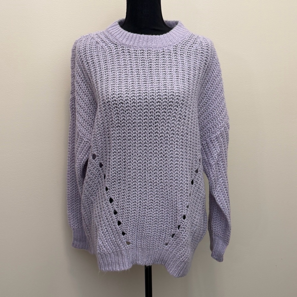American Eagle Outfitters Womens M Purple Loose Knit Crew Sweater Crochet Ribbed